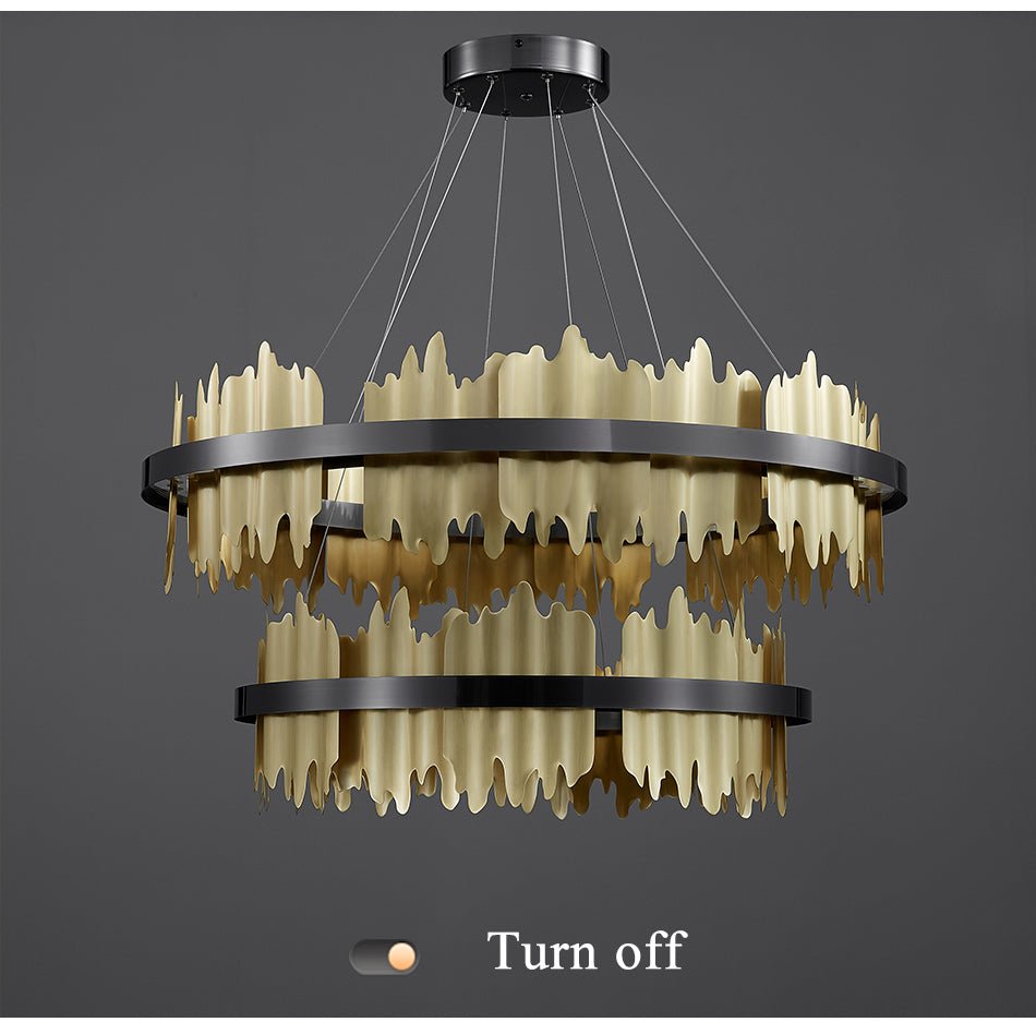 Modern Matte Gold Ring Lampshade LED Strip Tiered Chandlier