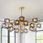16-Light Modern Smoky Gray Glass Globe Chandelier - Brass Finish Pendant - BeyPan