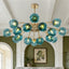 16-Light Modern Teal Glass Bubble Globe Chandelier - Brass Finish - BeyPan