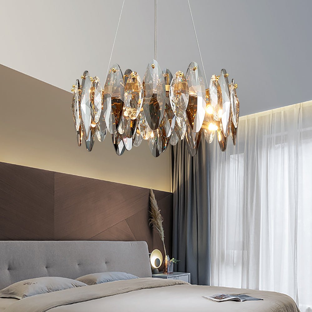 Modern Chandelier Diamond Shape Crystal Glass Pendant Hanging Light For Bedroom.