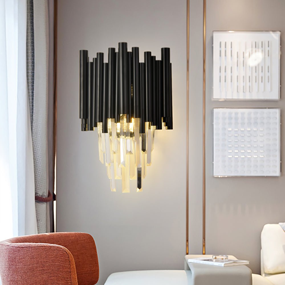 Modern Black Matte Steel Crystal Pendants Wall Lamps For Living Room