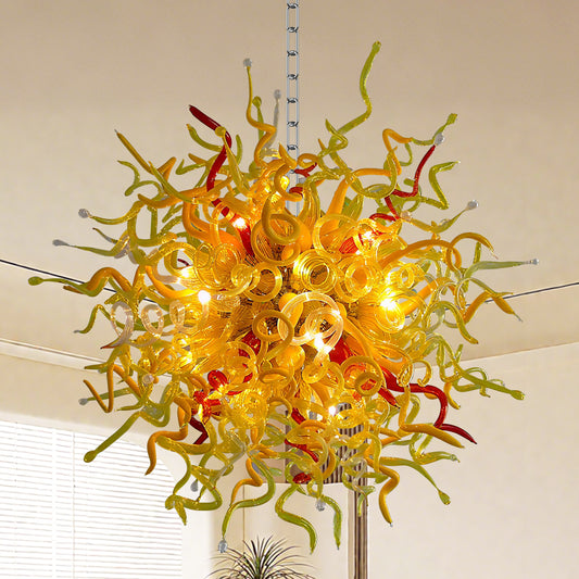 Chihuly-style blown murano glass light fixture, versatile design for any ceiling type.