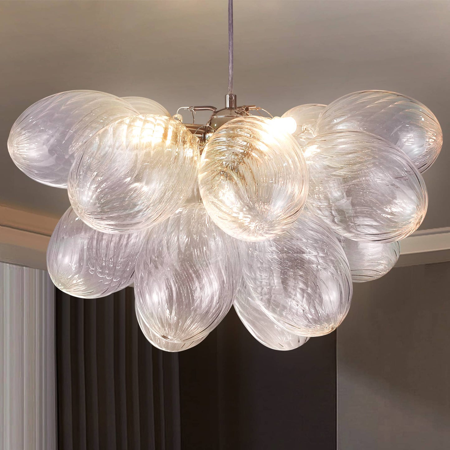 spectacular Glass Chandelier Oval Shape Clear Cobblestone Swirled Texture