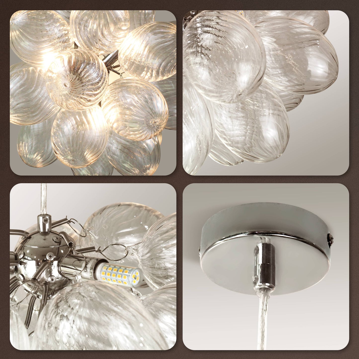 Mid Century Glass Chandelier Cobblestone Shape Clear bubbled Ball Swirled Texture