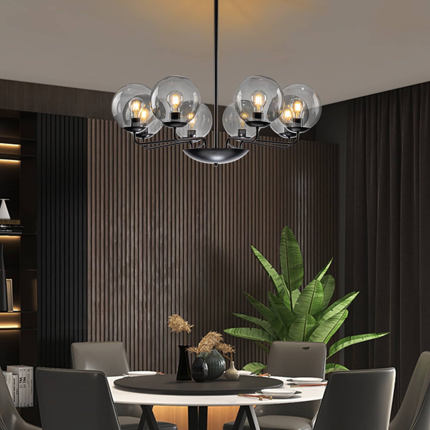 Modern Industrial Candle Chandelier 8-Light Gray Glass Ball Shade