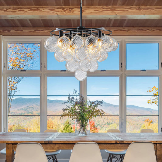 Bubbles Chandelier Matte Black 4-Tiered Textured Glass Balls