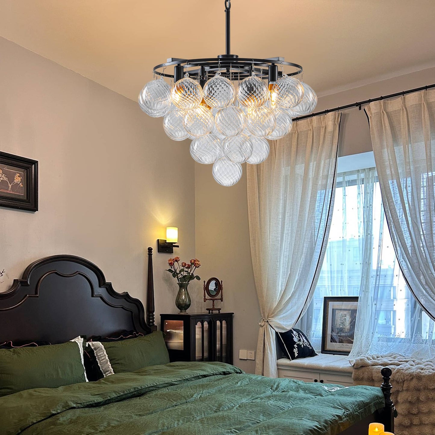 Bubbles Chandelier Matte Black 4-Tiered Textured Glass Balls