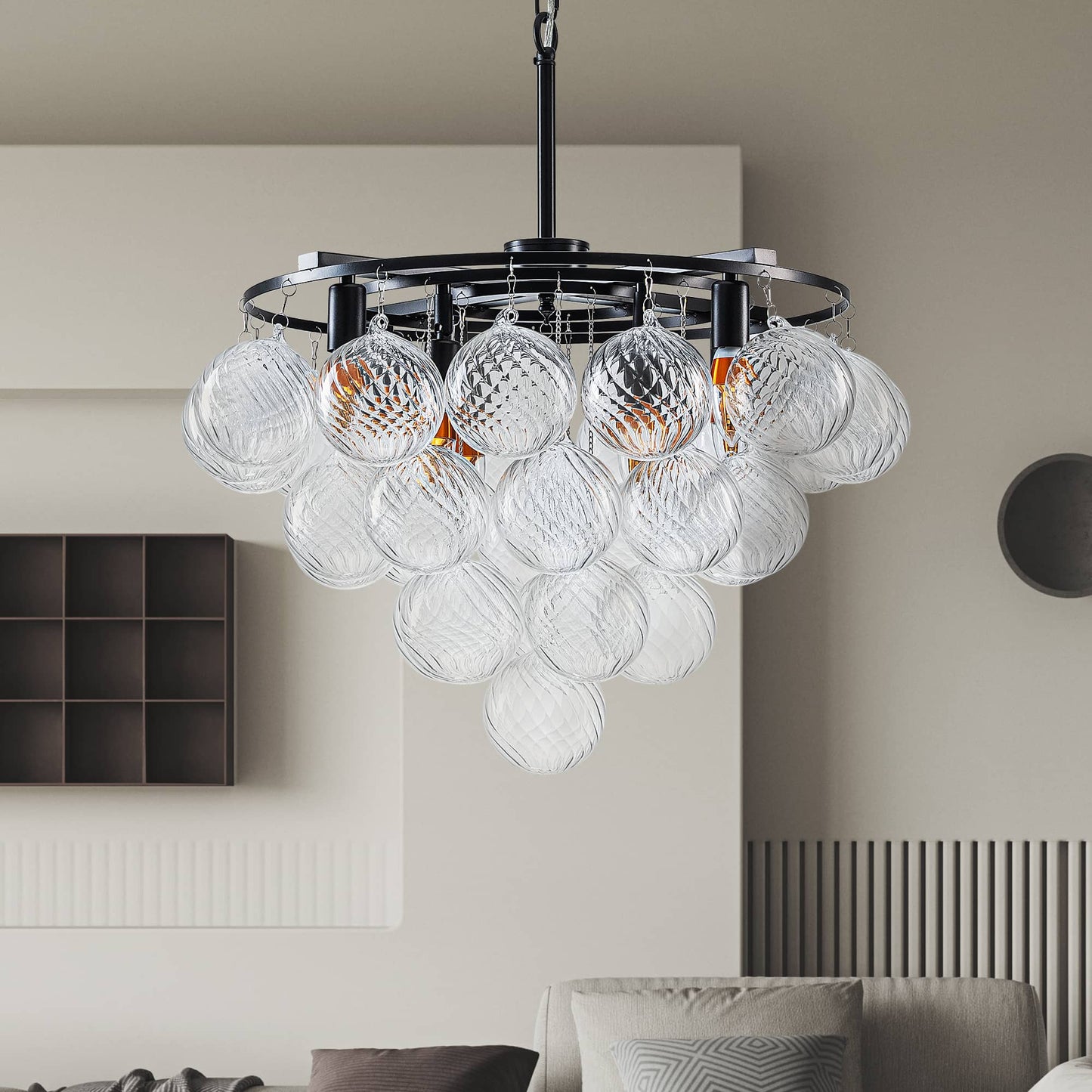 Bubbles Chandelier Matte Black 4-Tiered Textured Glass Balls