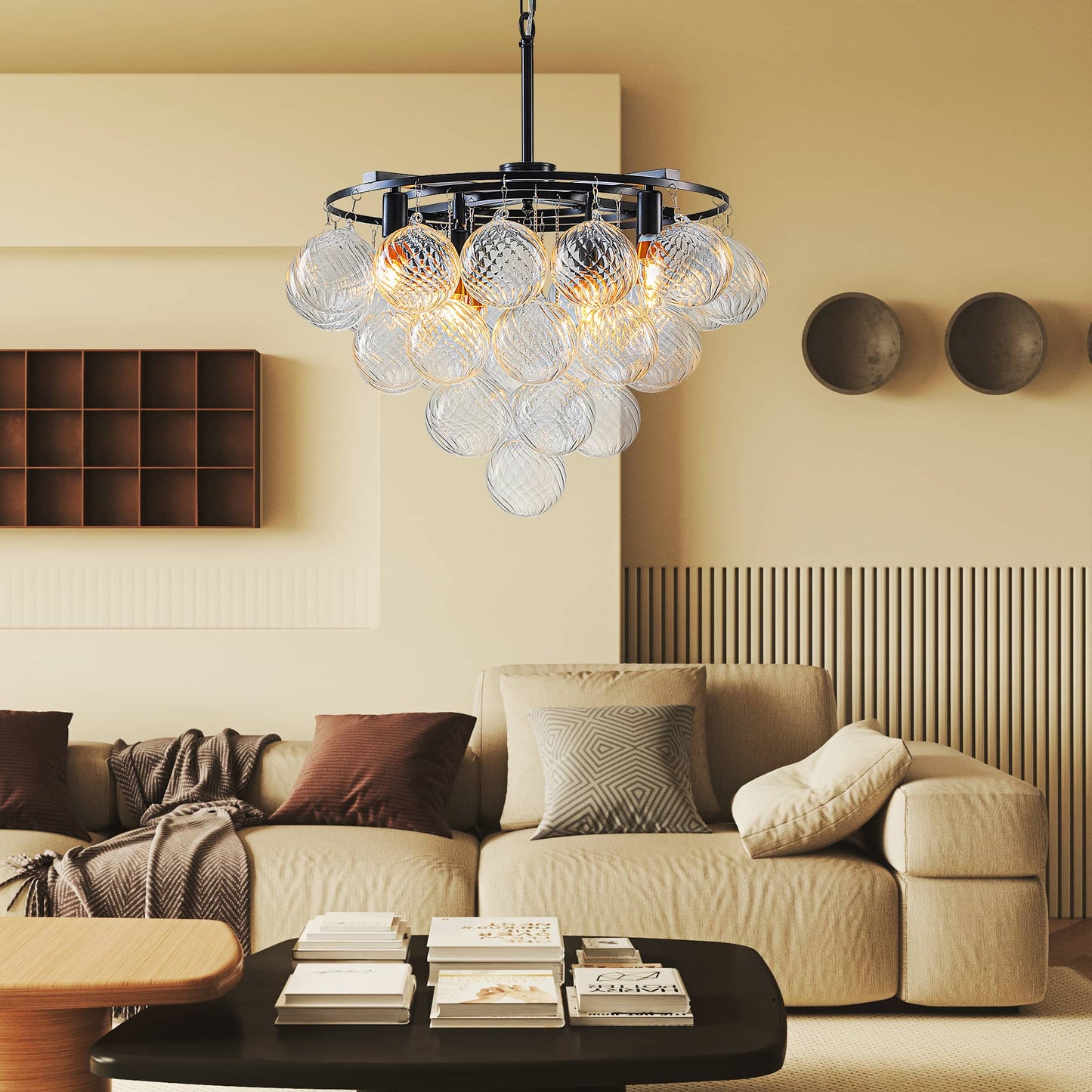Bubbles Chandelier Matte Black 4-Tiered Textured Glass Balls