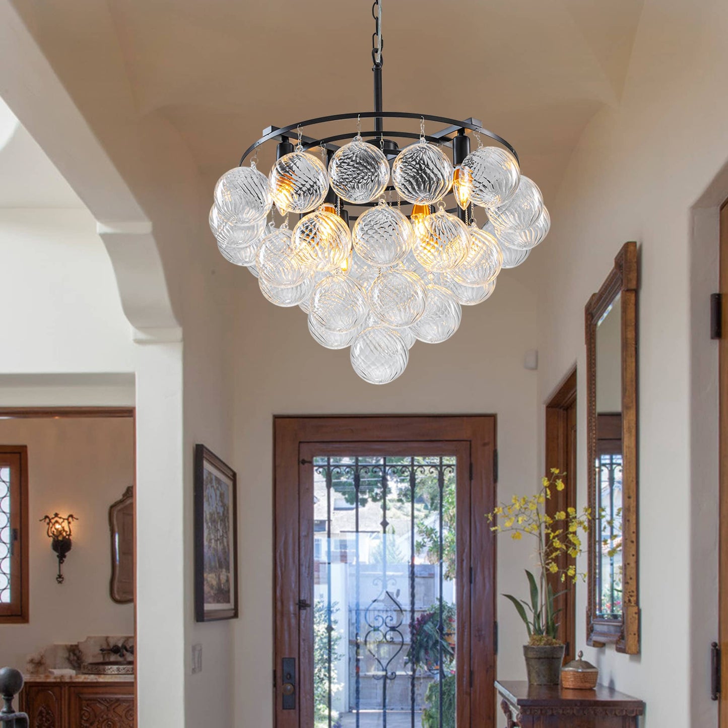 Bubbles Chandelier Matte Black 4-Tiered Textured Glass Balls