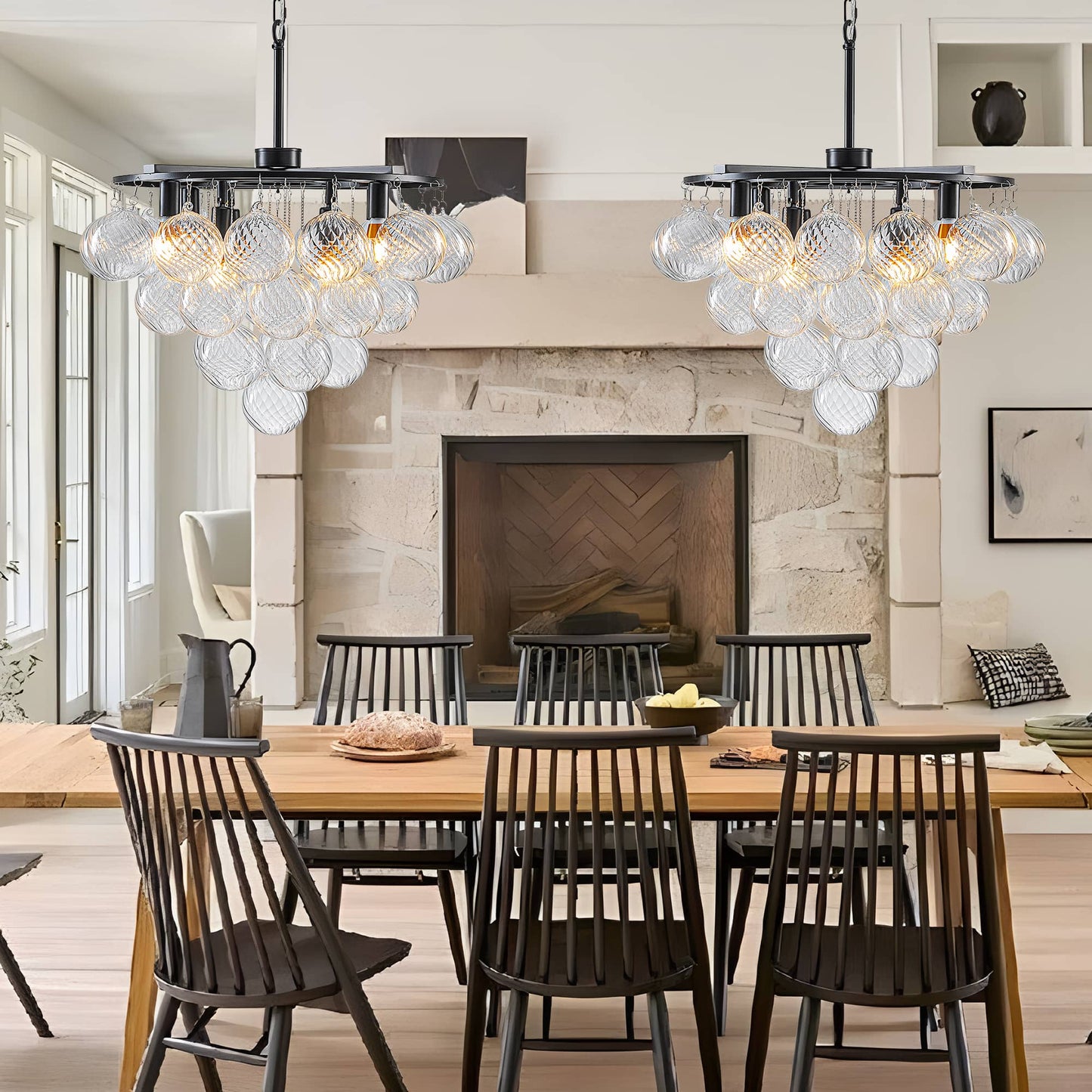 Bubbles Chandelier Matte Black 4-Tiered Textured Glass Balls