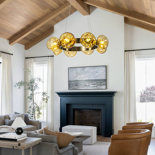 Modern Chandelier Irregular Amber Glass Bubbles Ring Loop
