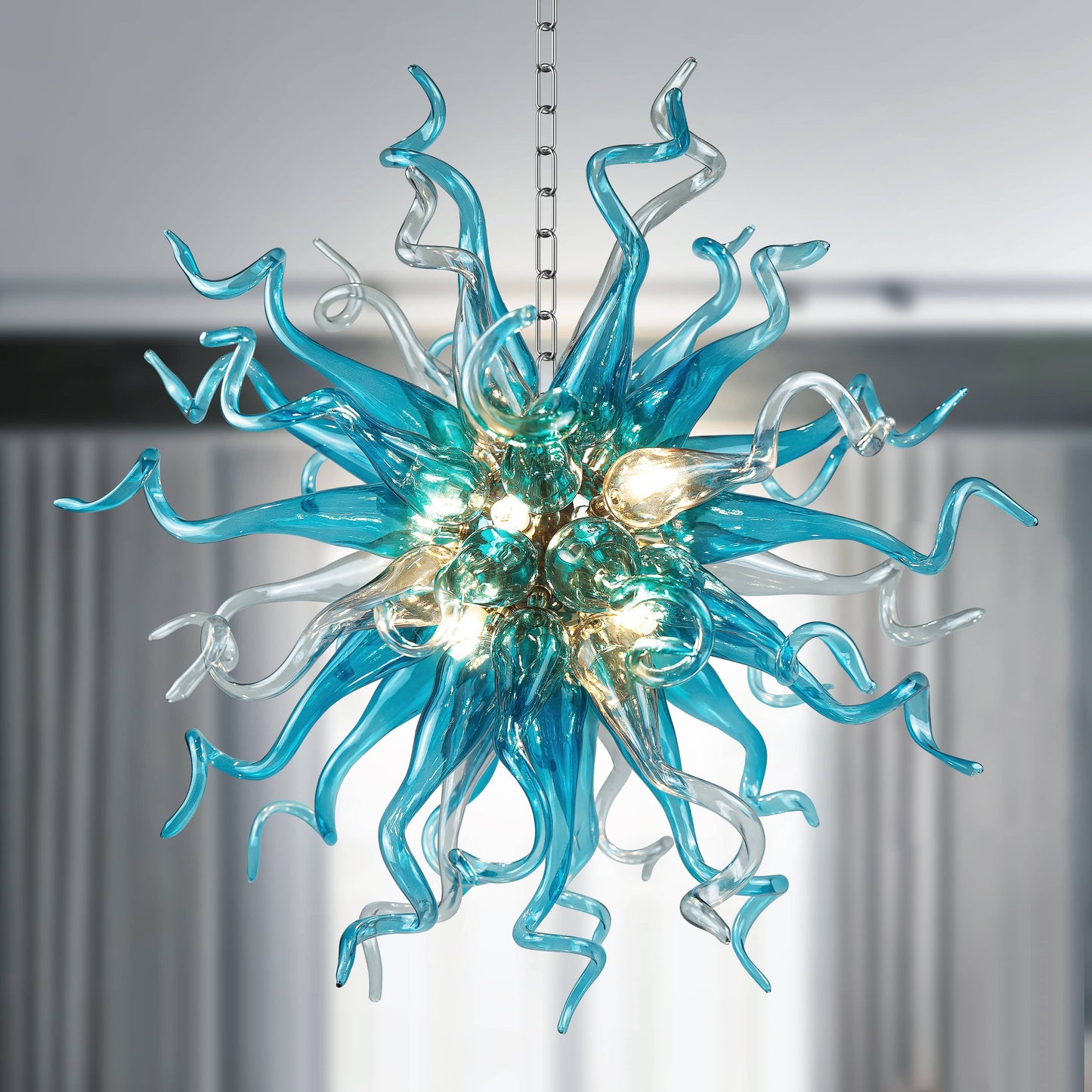 Modern Style Blown Glass Chandelier Sputnik Shape D28"