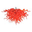 Detailed view of a vibrant red artisan blown glass chandelier featuring organic, twisted glass tendrils.