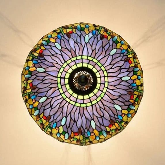 Vintage blue dragonfly ceiling light fixture with colorful glass gems