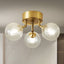 Mid Century Ceiling Light Brass Semi Flush Clear Ribbed Glass Globe - BeyPan