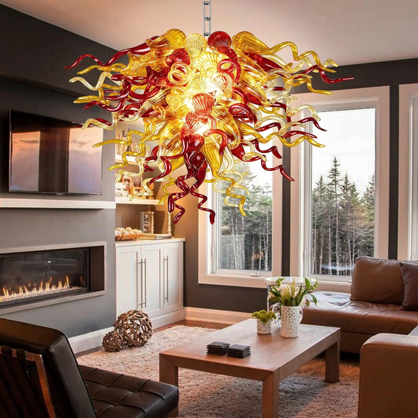 Luxury Blown Glass Chandelier in Wine & Gold - Contemporary Home Lighting