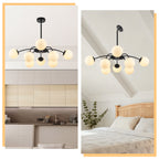 Modern Bubble Globe Chandelier – Black Frame Frosted Glass Pendant Ceiling Light