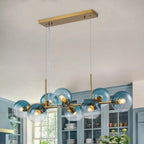 8-Light Color Tinted Glass Globe Bubble Linear Chandelier, Modern Island Pendant Light Fixture for Dining Room and Kitchen