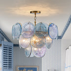 Modern Glam Glass Disc Tiered Chandelier Coastal Round Disk Glass Art Pendant Light