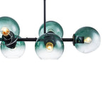 8-Light Color Tinted Glass Globe Bubble Linear Chandelier, Modern Island Pendant Light Fixture for Dining Room and Kitchen