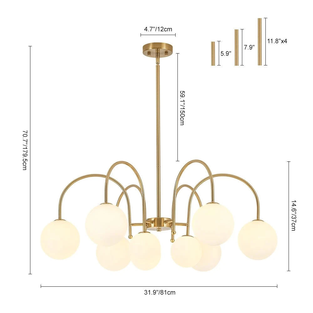 9-Light Goose Arm Opal Glass Bubble Tiered Chandelier Modern Brass Globe Ceiling Light Fixture Zweitbild
