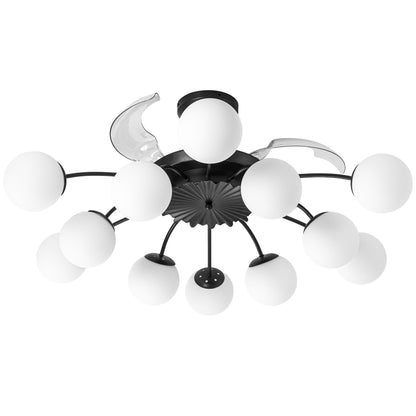 Modern 12-Light Black Globe Chandelier Fan with Remote