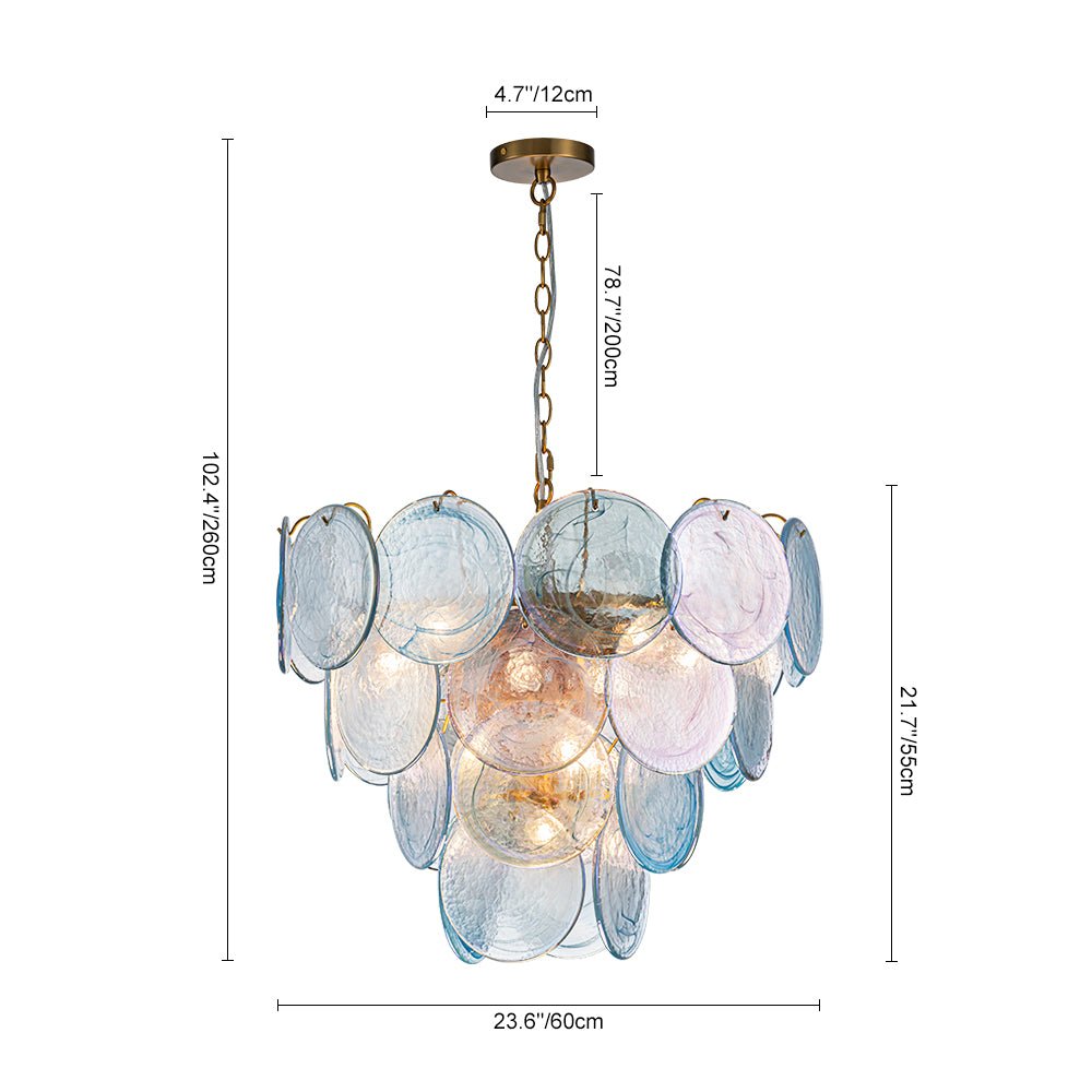 Modern Glam Glass Disc Tiered Chandelier Coastal Round Disk Glass Art Pendant Light