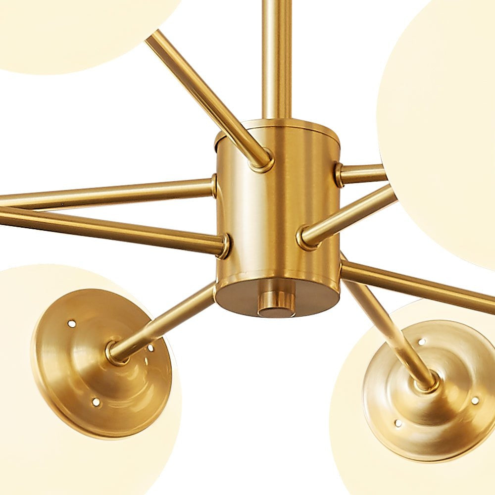 Brass Opal Glass Globe Tier Sputnik Chandelier