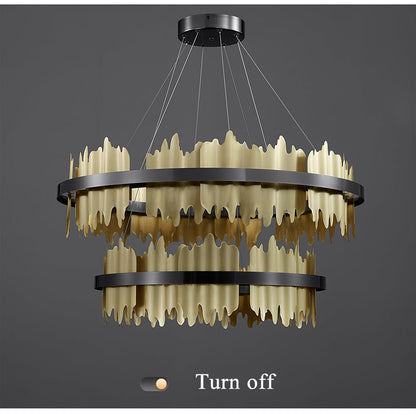 Modern Matte Gold Ring Lampshade LED Strip Tiered Chandlier