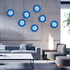 12" Murano Style Glass Wall Art - Deep Blue & White Rippling Decor Plate - BeyPan