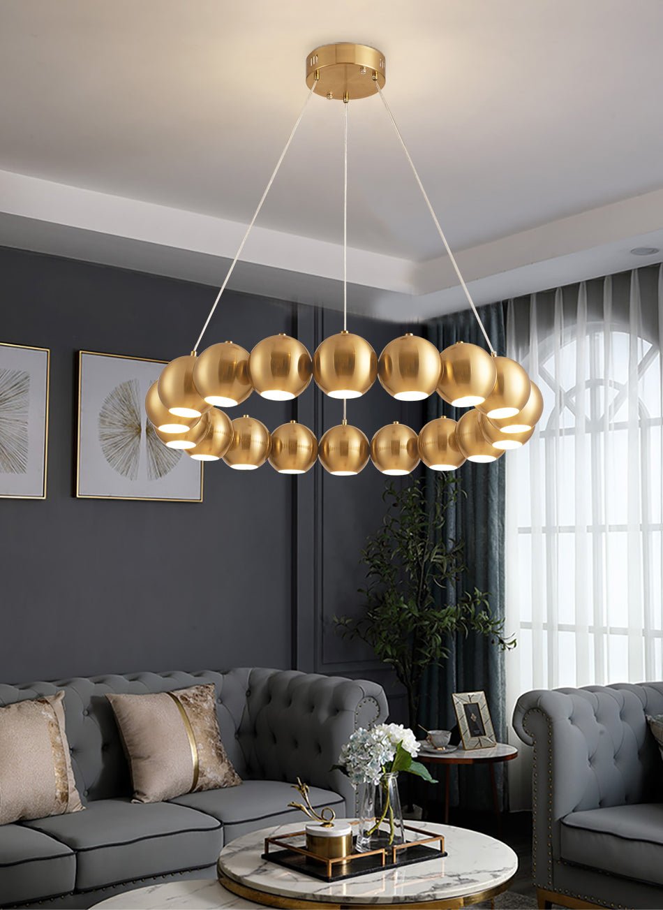 Modern Chandelier LED Golden Lanterns Metal Acrylic Suspension Lighting
