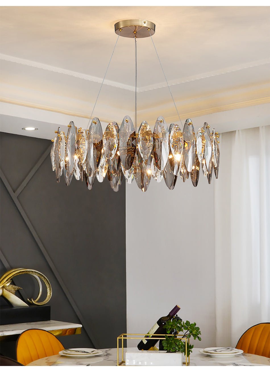 Modern Chandelier Diamond Shape Crystal Glass Pendant Hanging Lamp For Dining Room.