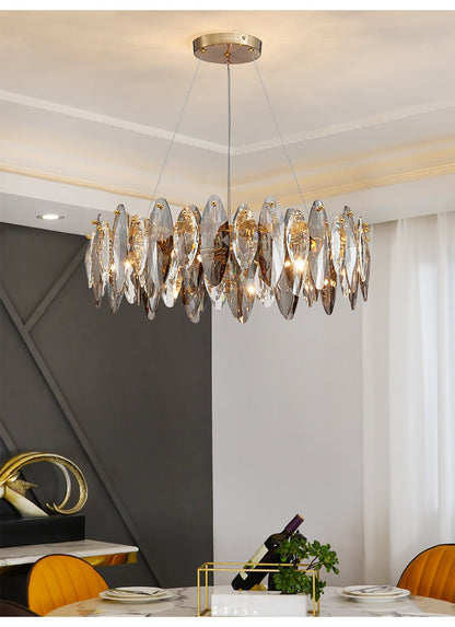 Modern Chandelier Diamond Shape Crystal Glass Pendant Hanging Lamp For Dining Room.