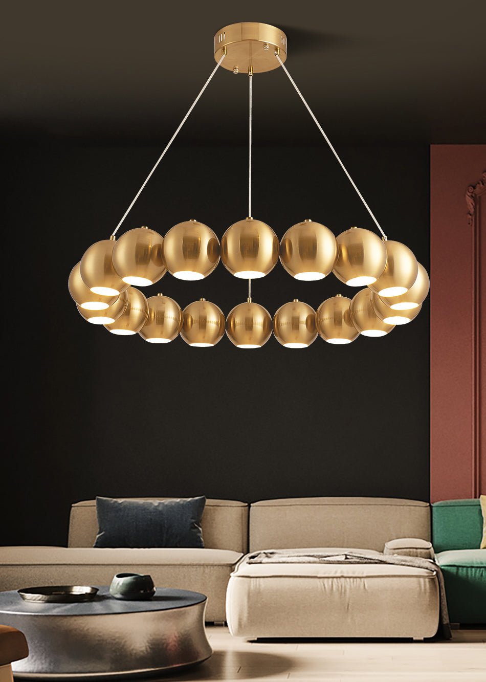 Modern Chandelier LED Golden Lanterns Metal Acrylic Lighting Fixture for Living Room