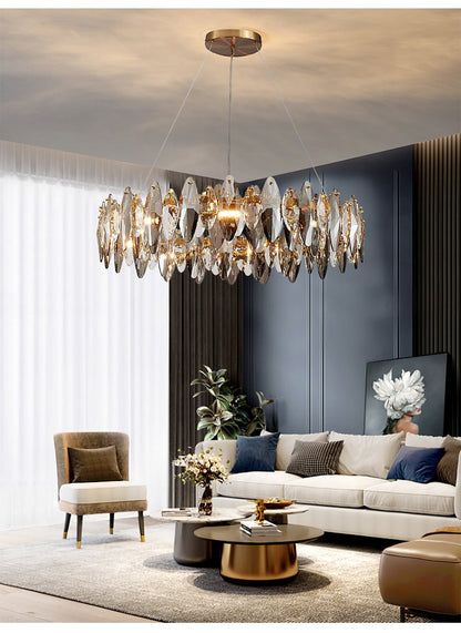 Modern Chandelier Diamond Shape Crystal Glass Pendant For Living Room.