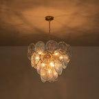 Modern Glam Glass Disc Tiered Chandelier Coastal Round Disk Glass Art Pendant Light