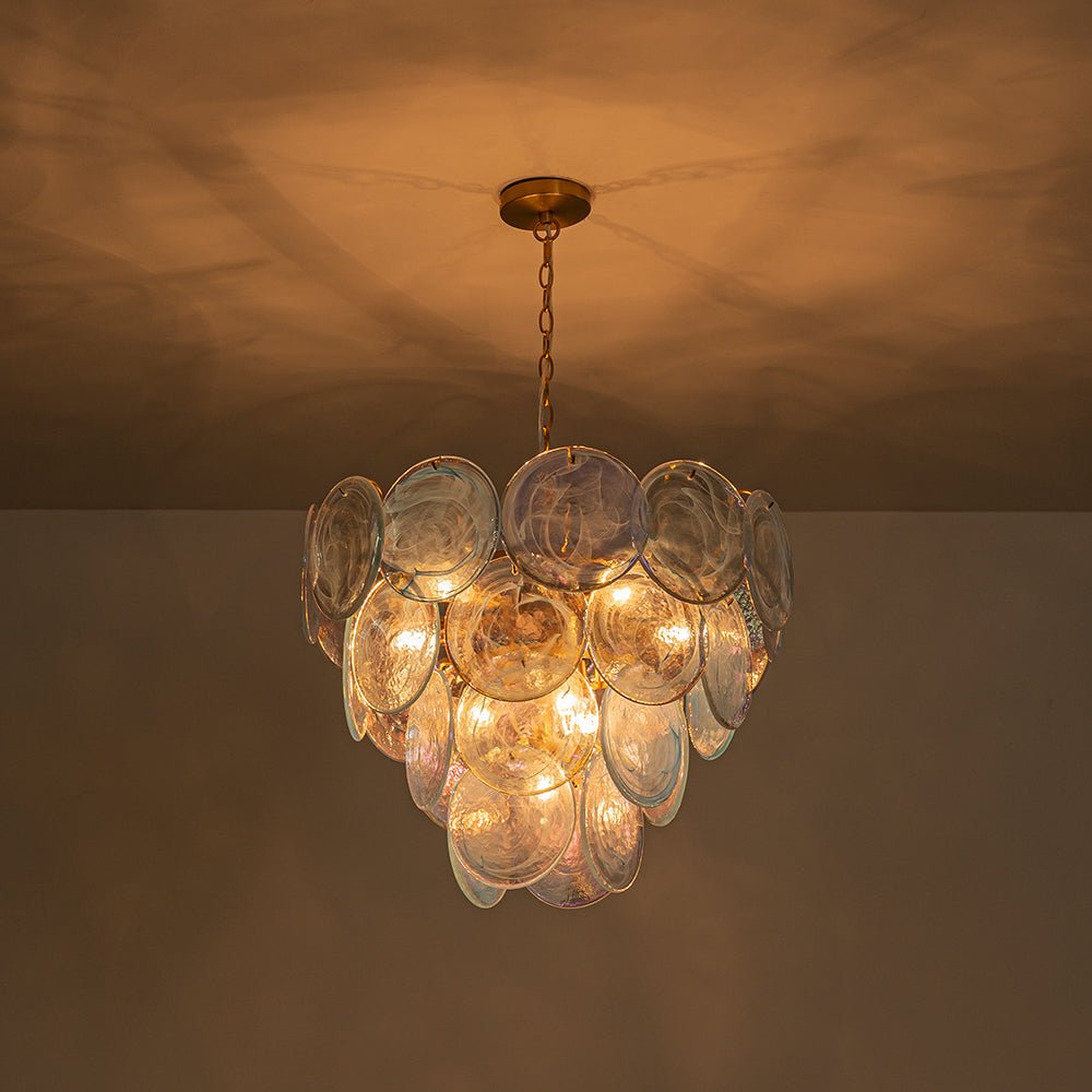 Modern Glam Glass Disc Tiered Chandelier Coastal Round Disk Glass Art Pendant Light