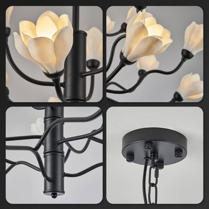 Farmhouse Chandelier Branching Ceramics Magnolia Flower 