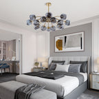 16-Light Modern Smoky Gray Glass Globe Chandelier - Brass Finish Pendant - BeyPan
