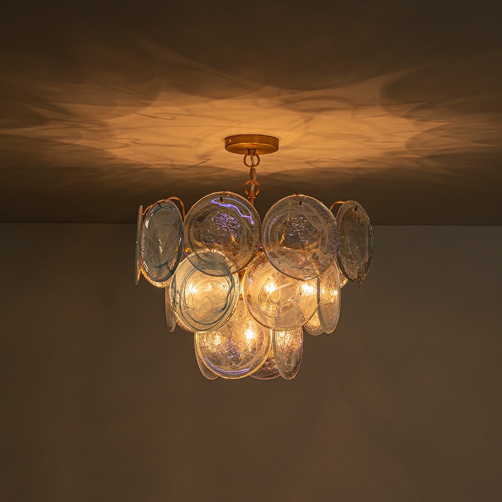 Modern Glam Glass Disc Tiered Chandelier Coastal Round Disk Glass Art Pendant Light