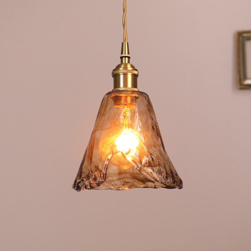 Pendant Light Led Amber Glass Polished Copper For Decor