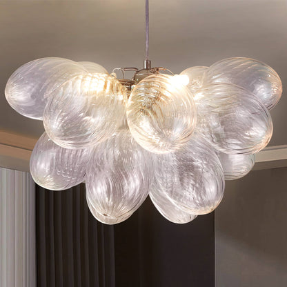 Clear ribbed teardrop glass bubble chandelier mid century oval cluster pendant lightLR1542