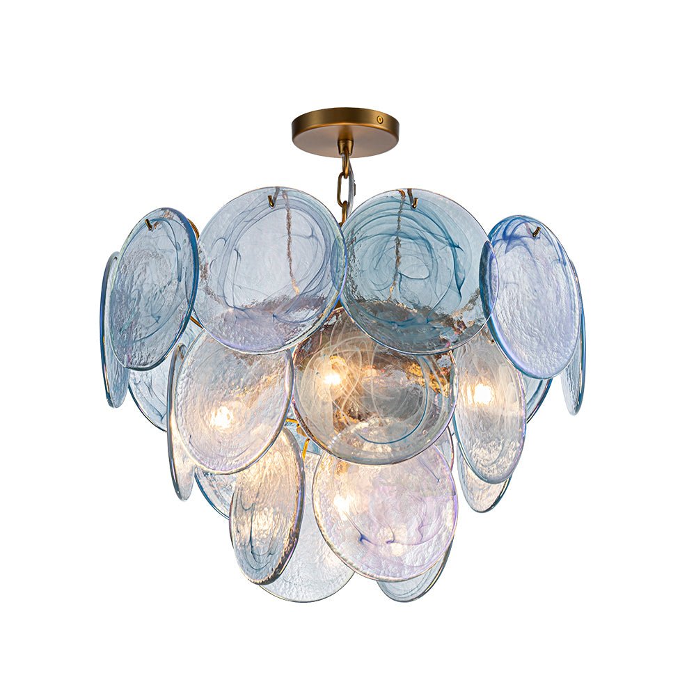 Modern Glam Glass Disc Tiered Chandelier Coastal Round Disk Glass Art Pendant Light