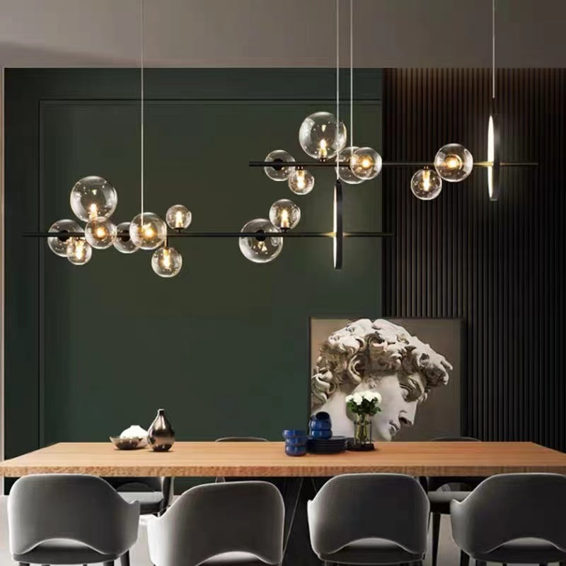 Modern Island Lights Glass Globe Shade With Circle LED