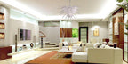 Minimalist luxury living room interior featuring the frosted white spike glass chandelier as a contemporary focal point.