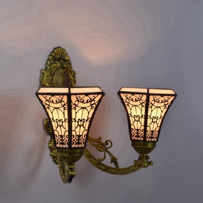 Handmade stained glass double-arm vanity light for bathroom