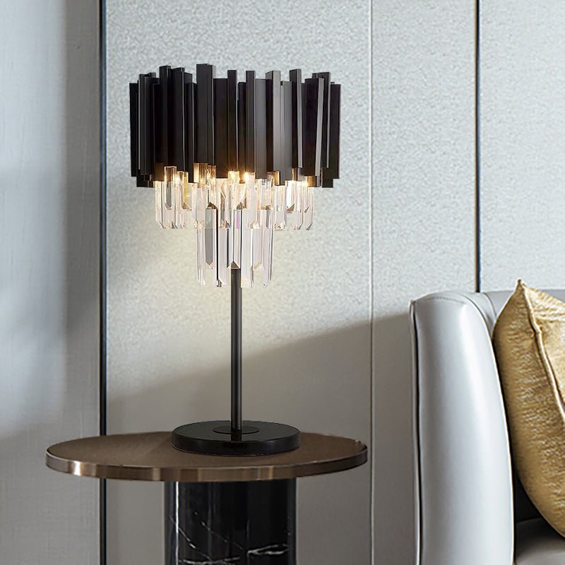Modern Table Lamp Black Matte Steel Crystal Pendants Marble Base Producer In China
