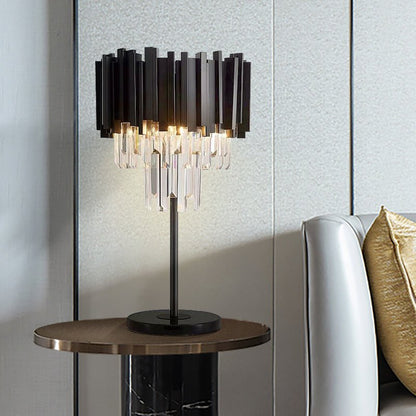 Modern Table Lamp Black Matte Steel Crystal Pendants Marble Base Producer In China