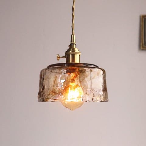 Pendant Light Led Amber Glass Polished Copper For Dining Room